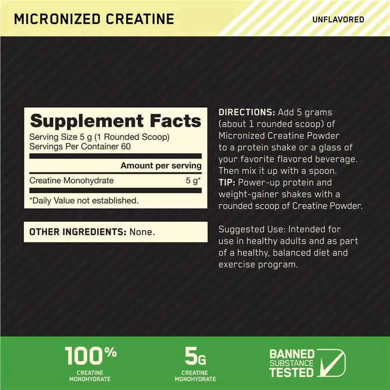 Optimum Nutrition Micronized Creatine supplement facts label